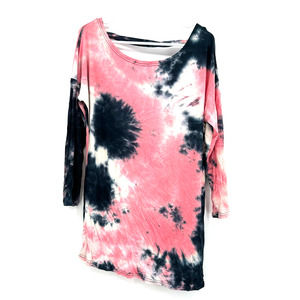 Simply Southern size small pink blue tiedye crossover back long sleeve top shirt